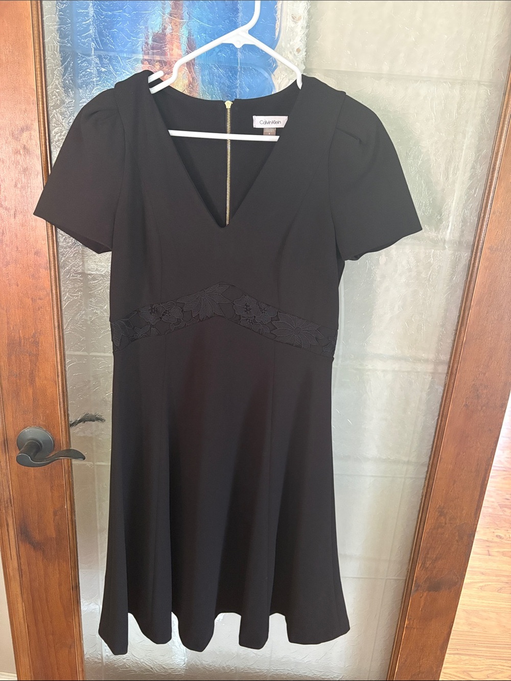 Calvin Klein Black V-Neck Short Sleeve Fit-and-Flare Dress